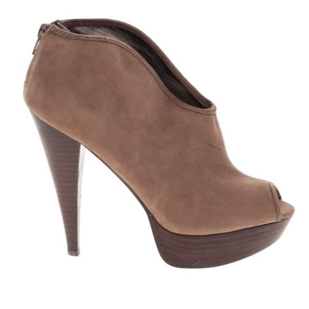 HERSTYLE SUEDE PEEP TOE BACK ZIPPER CLOSURE WOMEN"S PLASFORM BOOTIES
